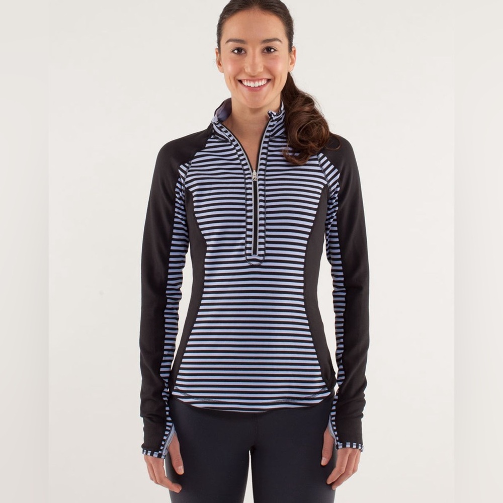 Lululemon Run: U-Turn Pullover, Classic Stripe Polar Haze Black / Black, Size 4